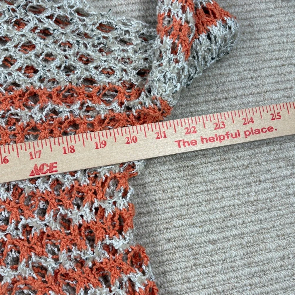 Free People Cropped Sweater Womens M Crochet Open Knit Orange Gray Striped Boho